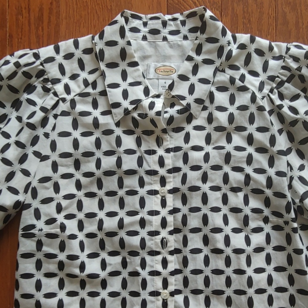 Talbots Black and White Patterned Blouse